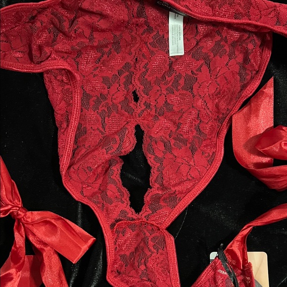 La Petite Red Lace Panties with Satin Ties - Picture 5 of 6